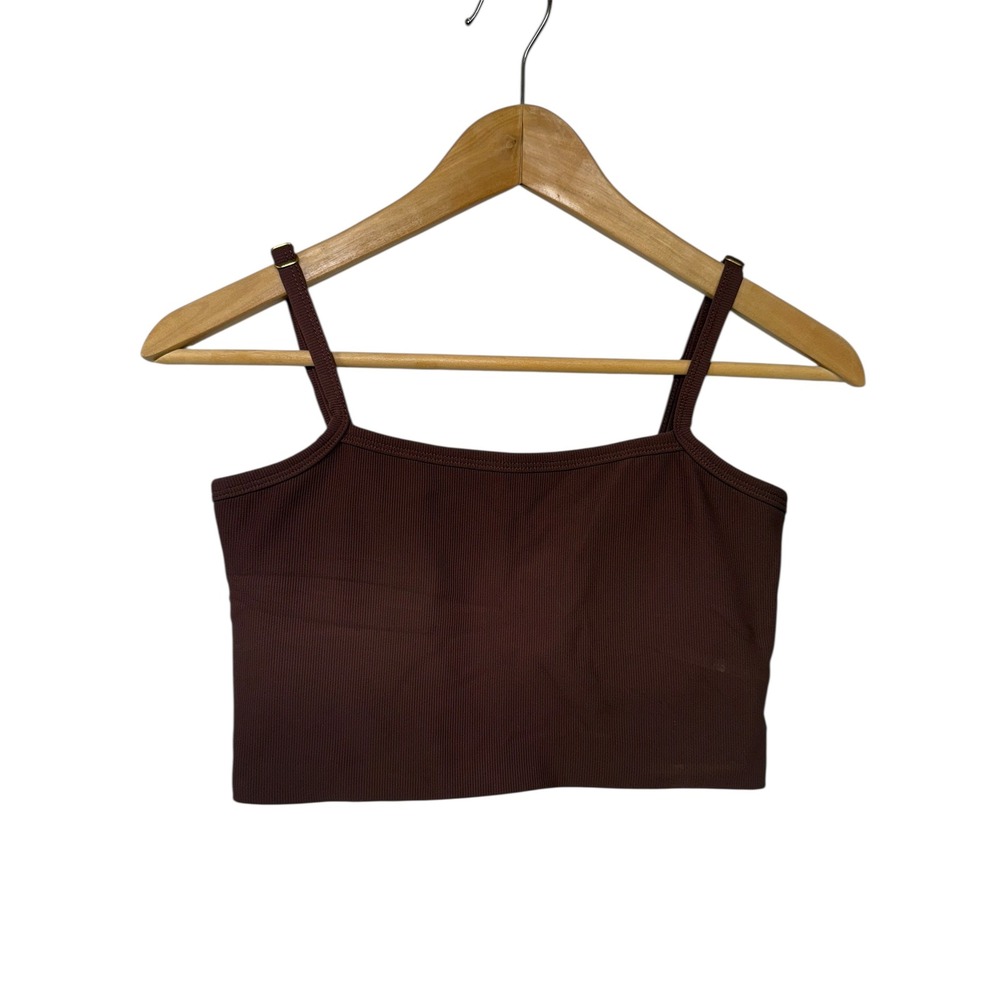 Wilo Ribbed Crop Tank Top Brown Spaghetti Strap Loungewear‎ Active Ribbed Medium